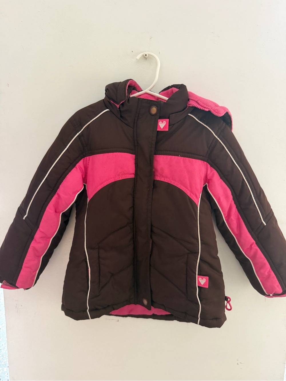 Arizona Jean Company Kids Brown & Pink Hooded Puffer Jacket